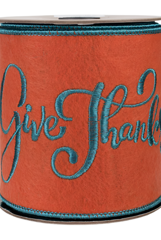 Shop For 4" Embroidery Give Thanks Felt Ribbon: Orange (5 Yards)