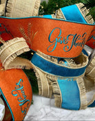 Shop For 4" Embroidery Give Thanks Felt Ribbon: Teal (5 Yards) at Michelle's aDOORable Creations