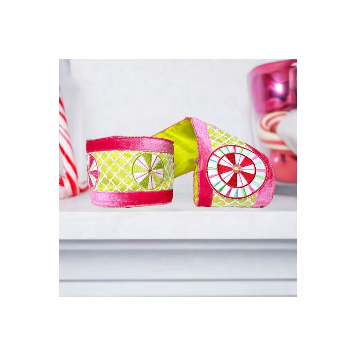 Shop For 4" EXCLUSIVE Sweet Candy Ribbon: Green/Pink (5 Yards) at Michelle's aDOORable Creations
