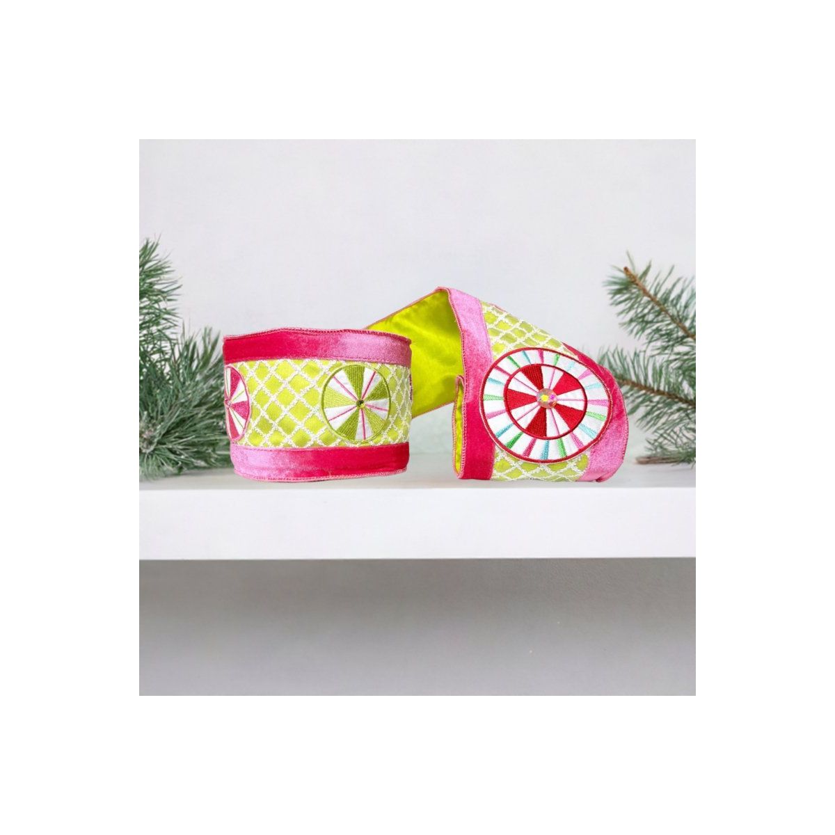 Shop For 4" EXCLUSIVE Sweet Candy Ribbon: Green/Pink (5 Yards) at Michelle's aDOORable Creations