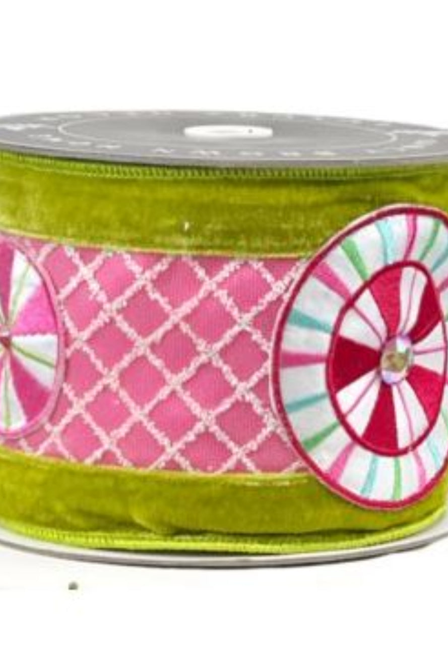 Shop For 4" EXCLUSIVE Sweet Candy Ribbon: Lime Green/Pink (5 Yards) at Michelle's aDOORable Creations