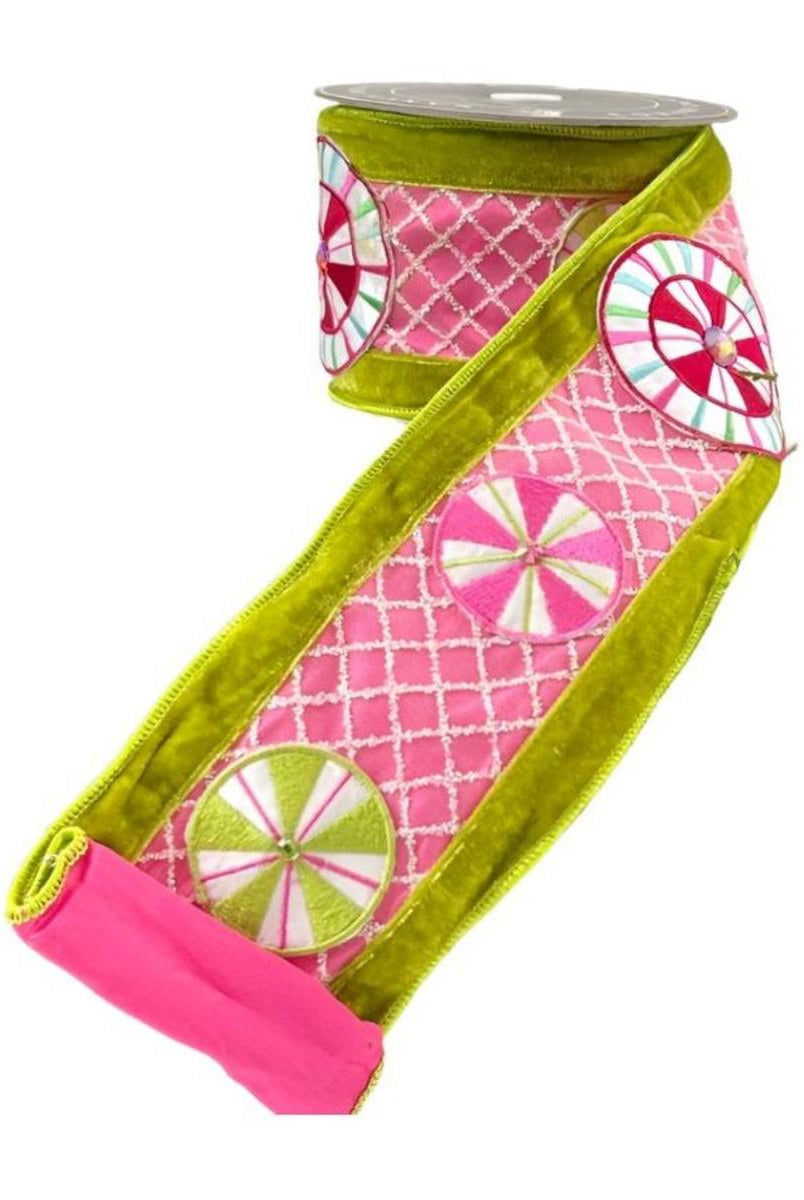 Shop For 4" EXCLUSIVE Sweet Candy Ribbon: Lime Green/Pink (5 Yards) at Michelle's aDOORable Creations