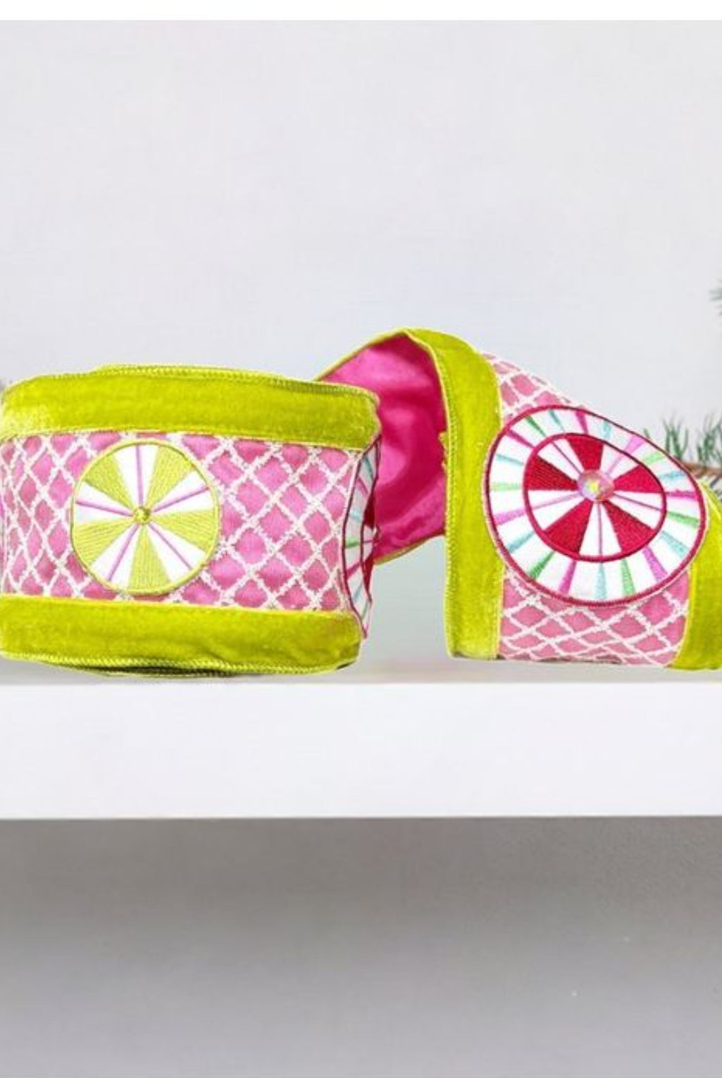 Shop For 4" EXCLUSIVE Sweet Candy Ribbon: Lime Green/Pink (5 Yards) at Michelle's aDOORable Creations