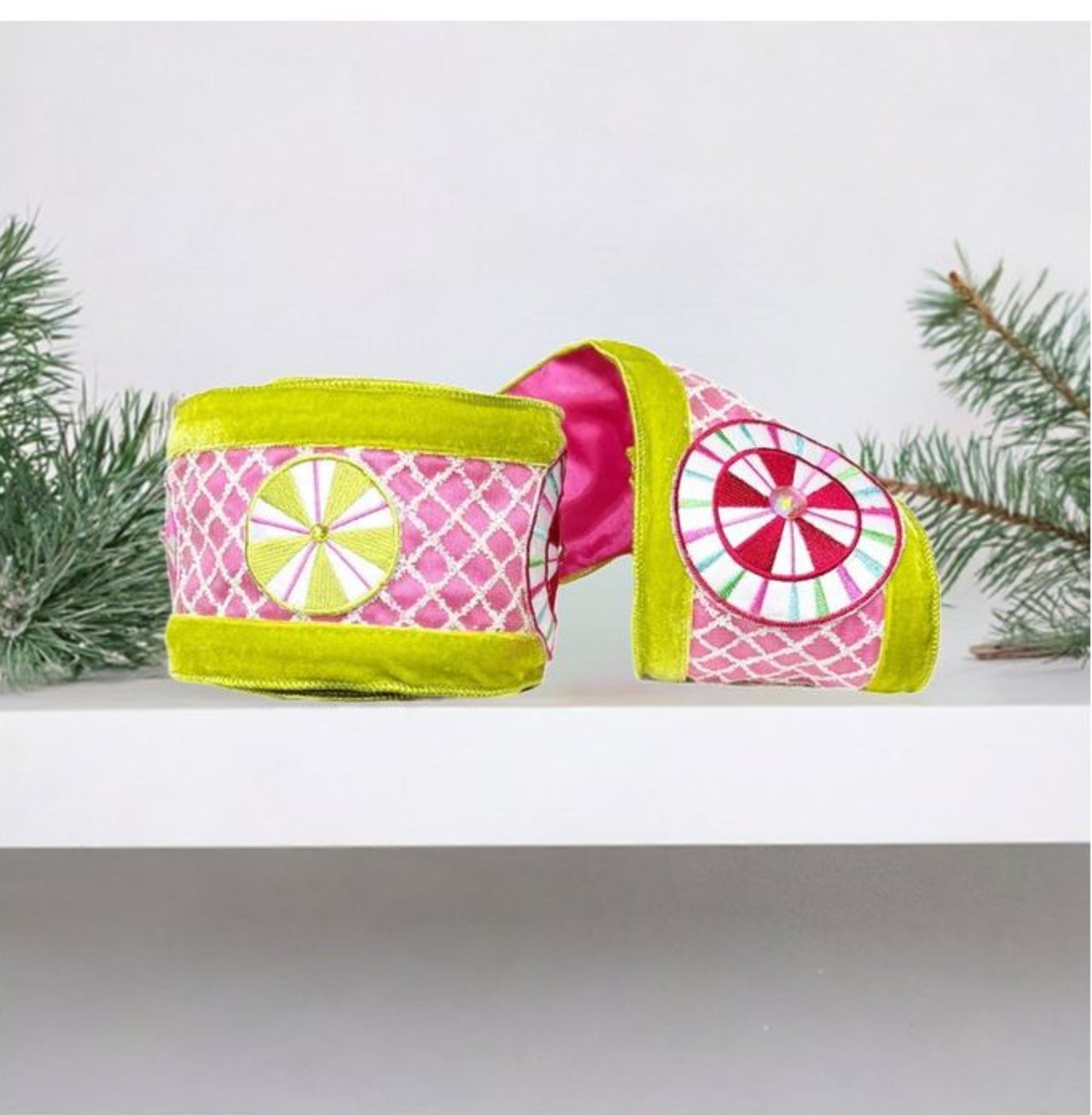 Shop For 4" EXCLUSIVE Sweet Candy Ribbon: Lime Green/Pink (5 Yards) at Michelle's aDOORable Creations