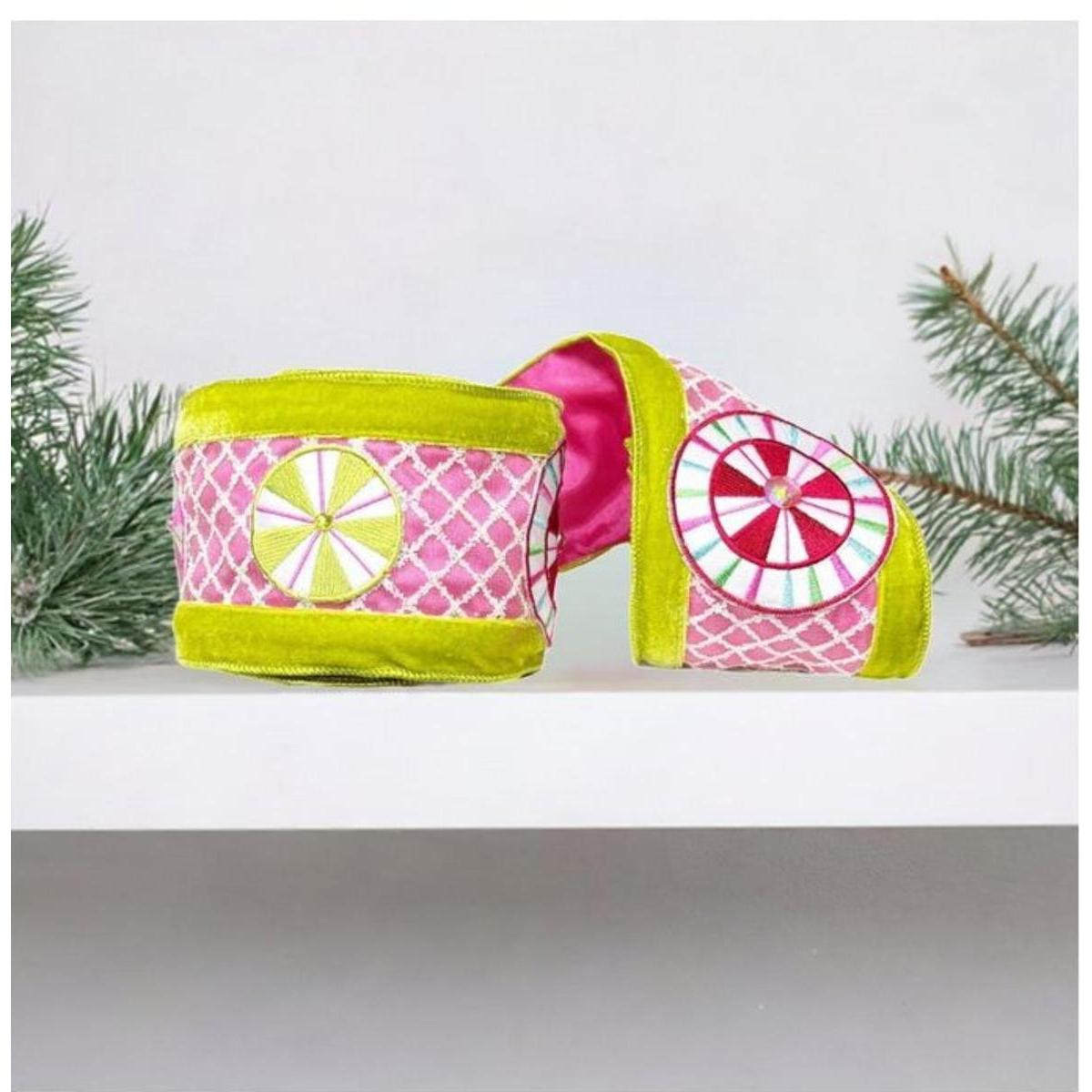 Shop For 4" EXCLUSIVE Sweet Candy Ribbon: Lime Green/Pink (5 Yards) at Michelle's aDOORable Creations