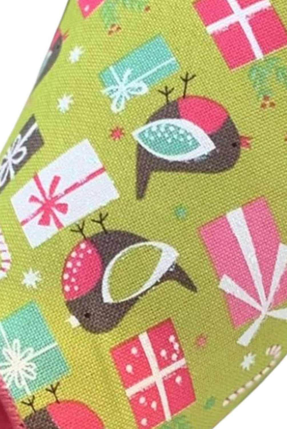 Shop For 4" Faux Linen Bird Ribbon: Hot Pink & Green (10 Yards)