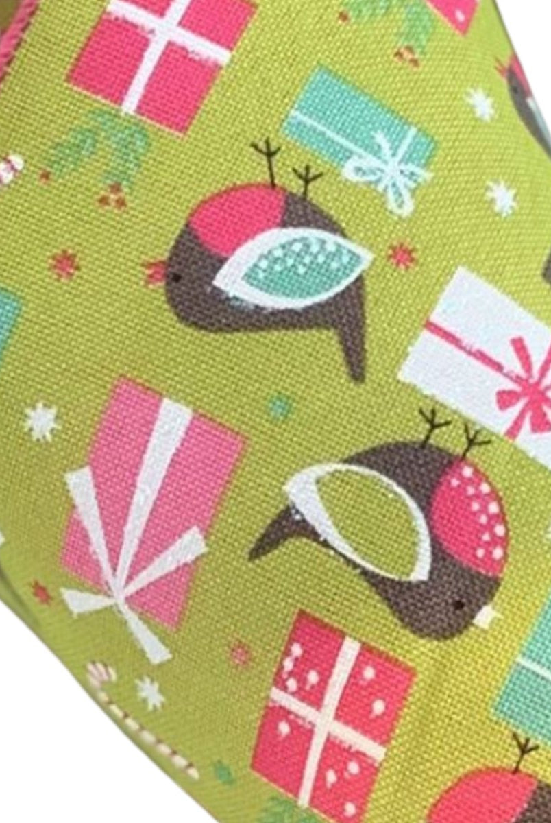 Shop For 4" Faux Linen Bird Ribbon: Hot Pink & Green (10 Yards)