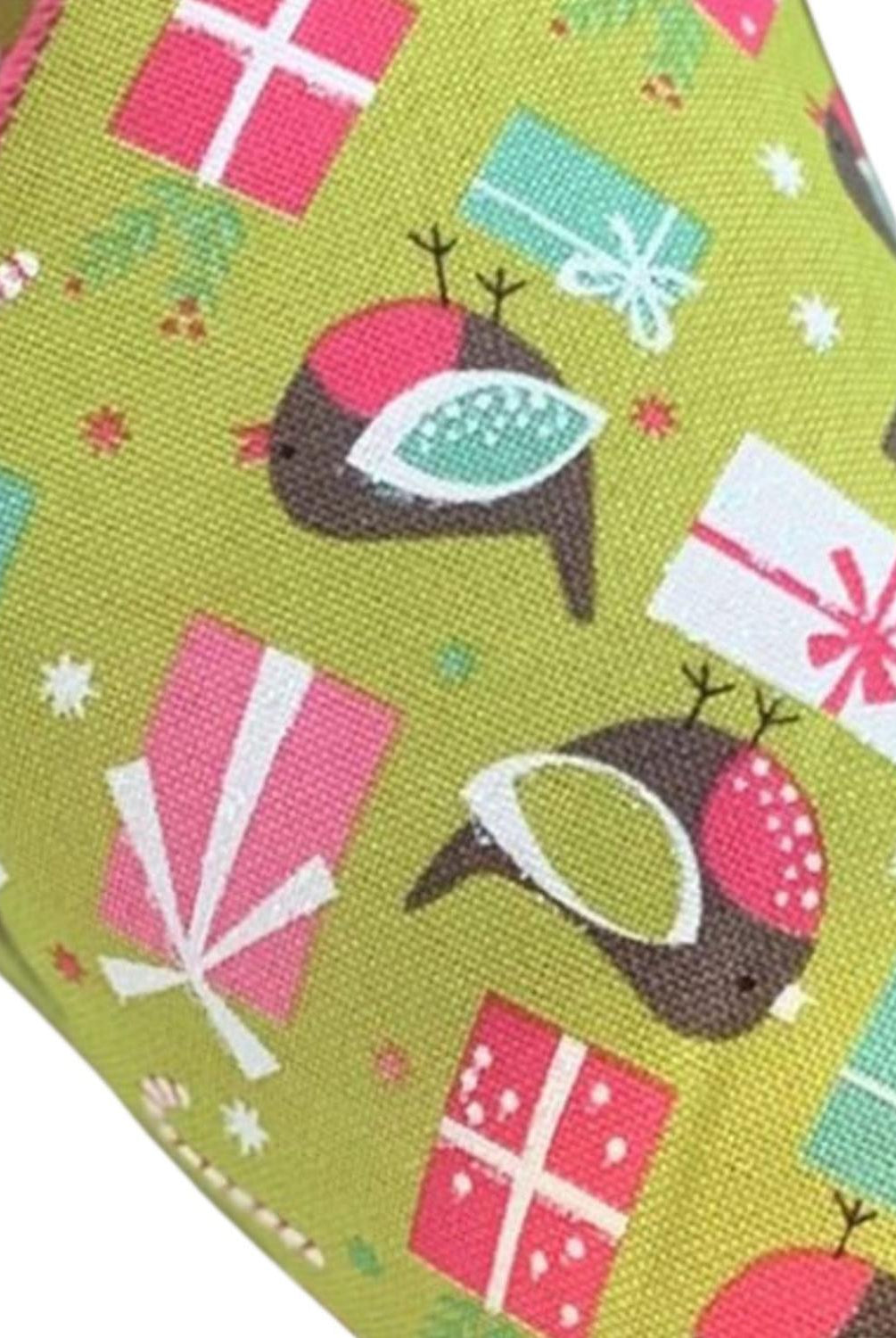 Shop For 4" Faux Linen Bird Ribbon: Hot Pink & Green (10 Yards)