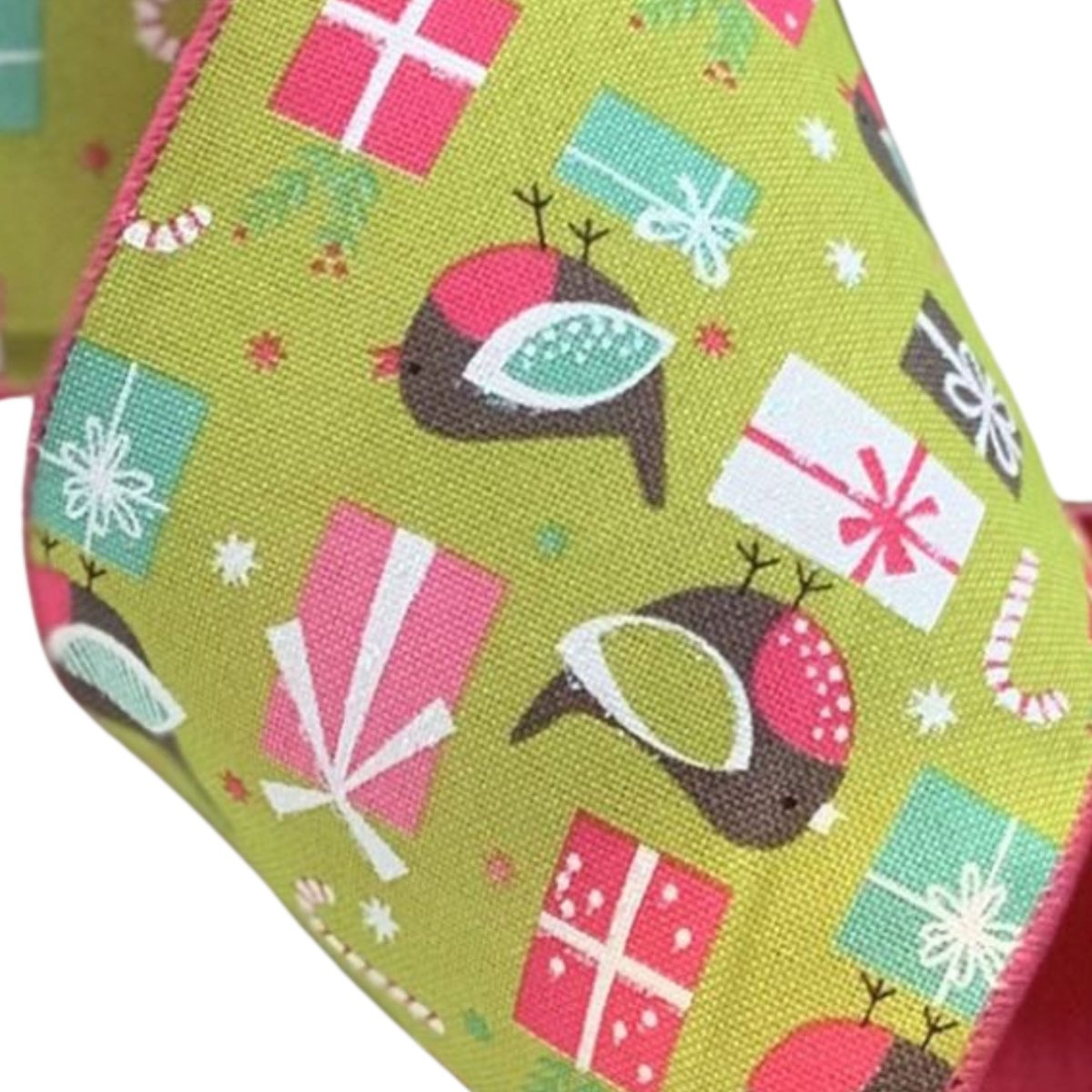 Shop For 4" Faux Linen Bird Ribbon: Hot Pink & Green (10 Yards)