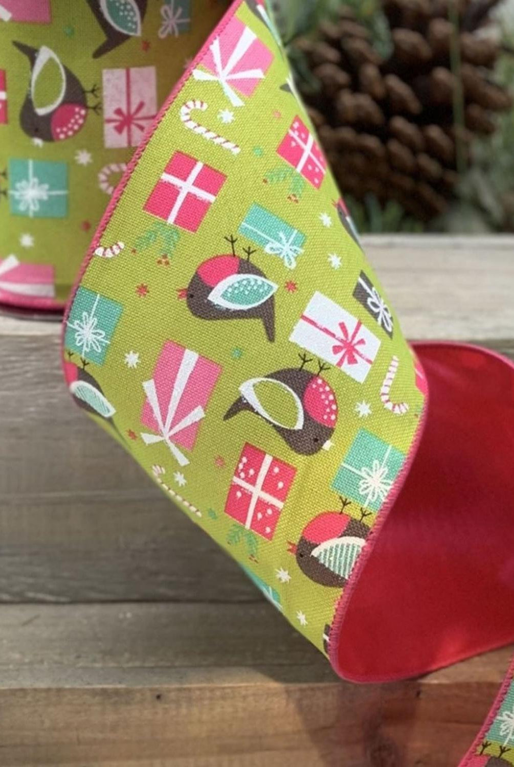 Shop For 4" Faux Linen Bird Ribbon: Hot Pink & Green (10 Yards)