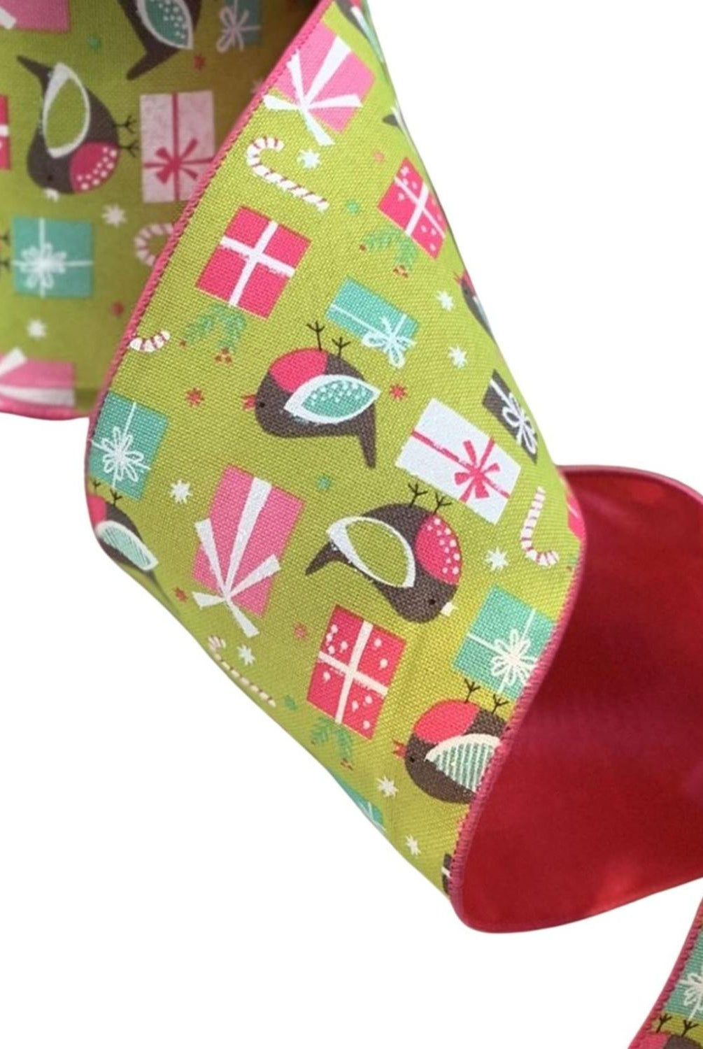 Shop For 4" Faux Linen Bird Ribbon: Hot Pink & Green (10 Yards)