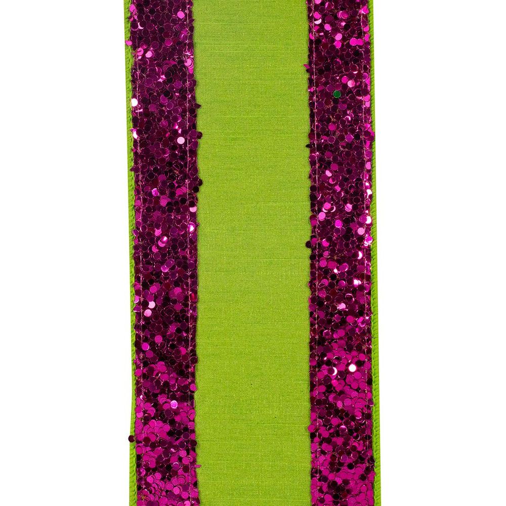 Shop For 4" Glitter Edge Dupioni Ribbon: Lime/Pink (5 Yards)