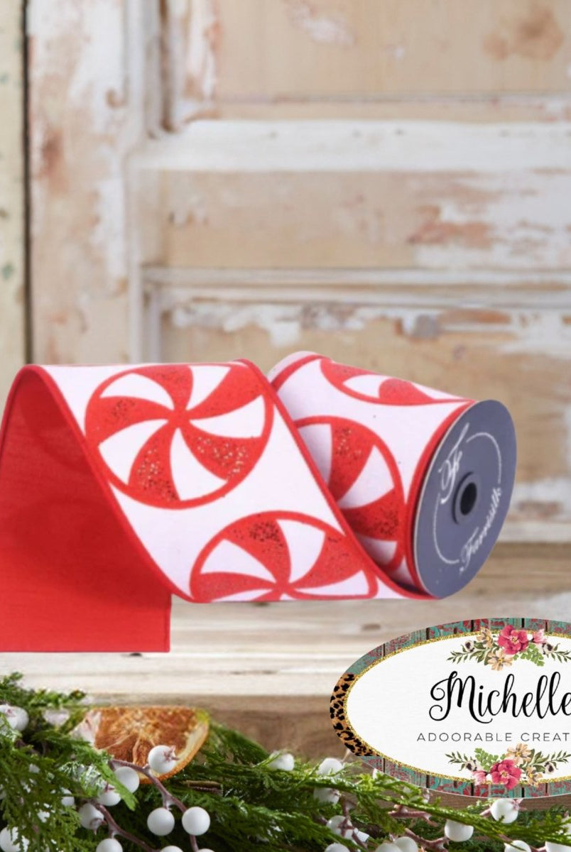 Shop For 4" Glitter Peppermint Candies Ribbon: Red (5 Yards)