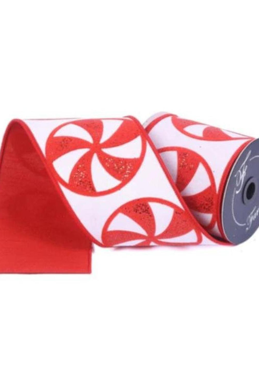 4" Glitter Peppermint Candies Ribbon: Red (5 Yards)