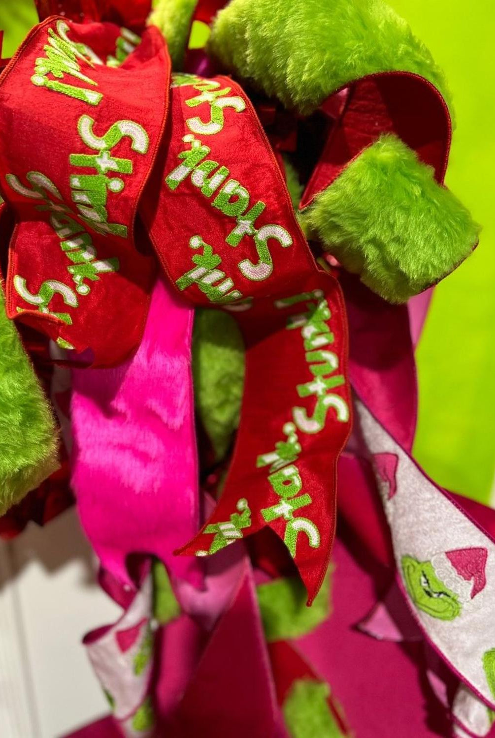 4" Green Monster Dupion Ribbon: Red/White (5 Yards)