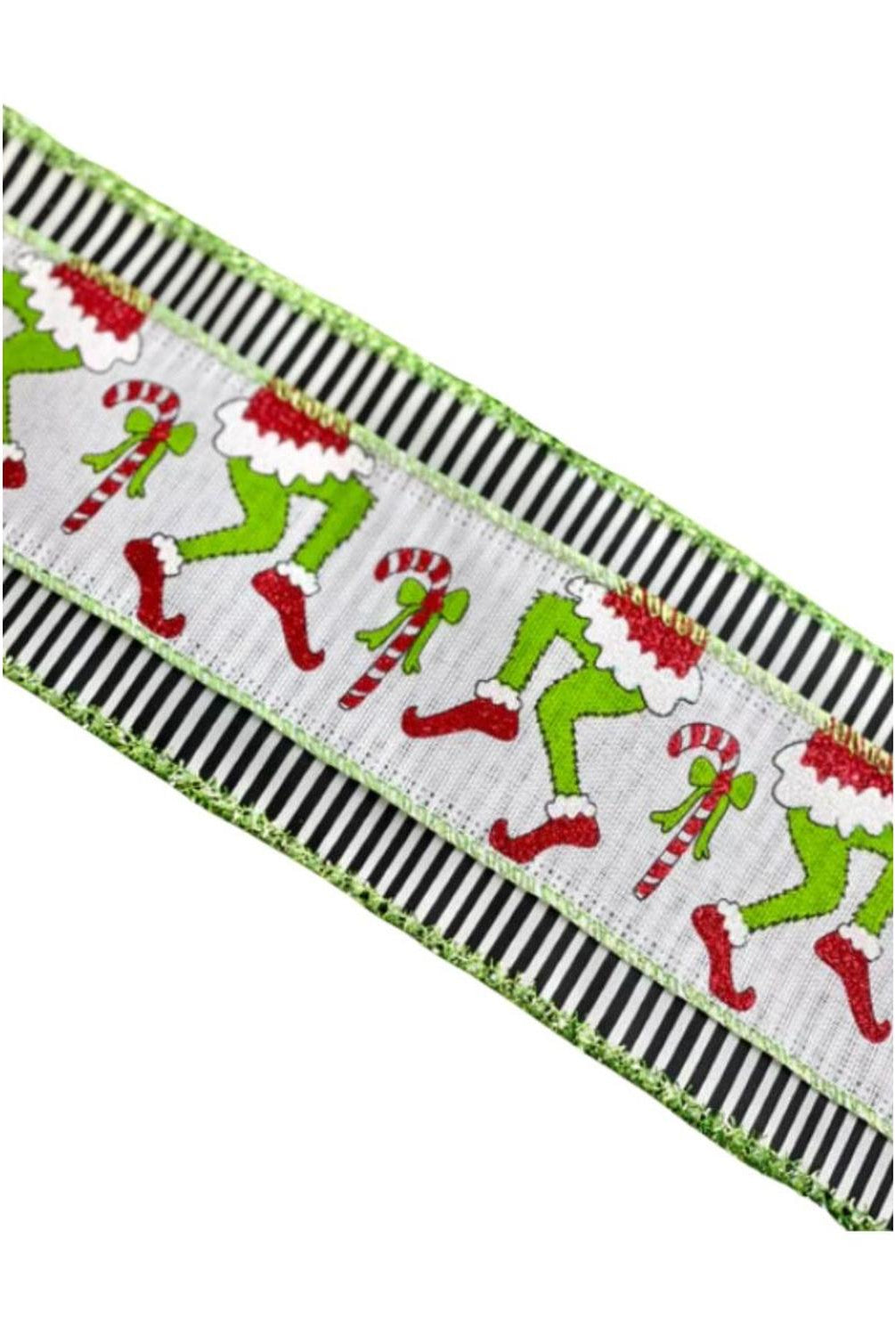 4" Green Monster Legs Ribbon: Black/White (10 Yards)