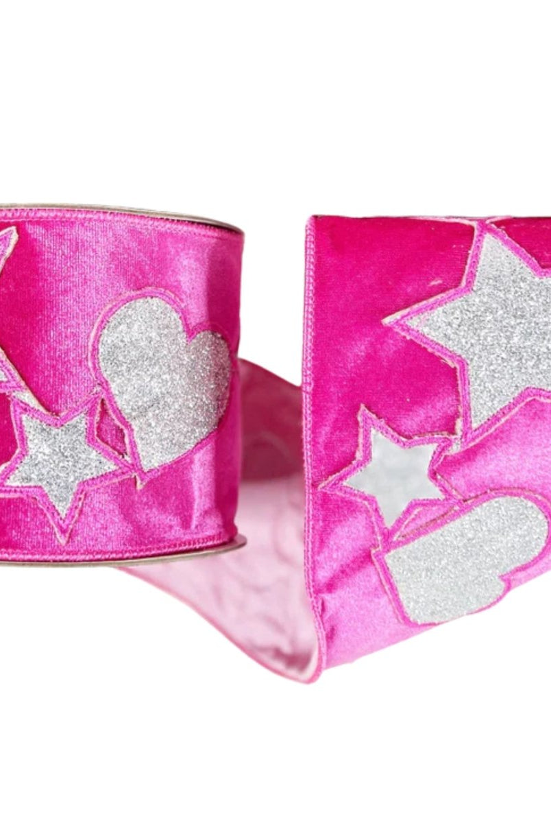 Shop For 4" Hearts and Stars Velvet Ribbon: Hot Pink (5 Yards)