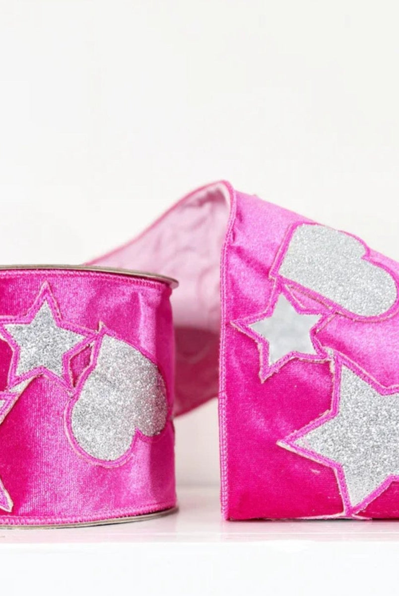 Shop For 4" Hearts and Stars Velvet Ribbon: Hot Pink (5 Yards)