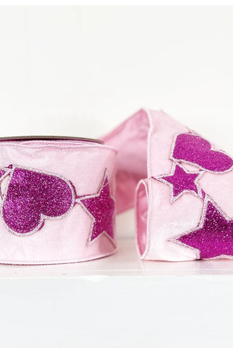 Shop For 4" Hearts and Stars Velvet Ribbon: Light Pink (5 Yards)