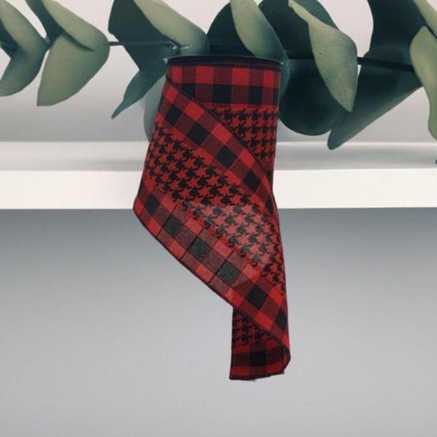 4" Houndstooth Checked Ribbon: Red & Black ( (10 Yards)
