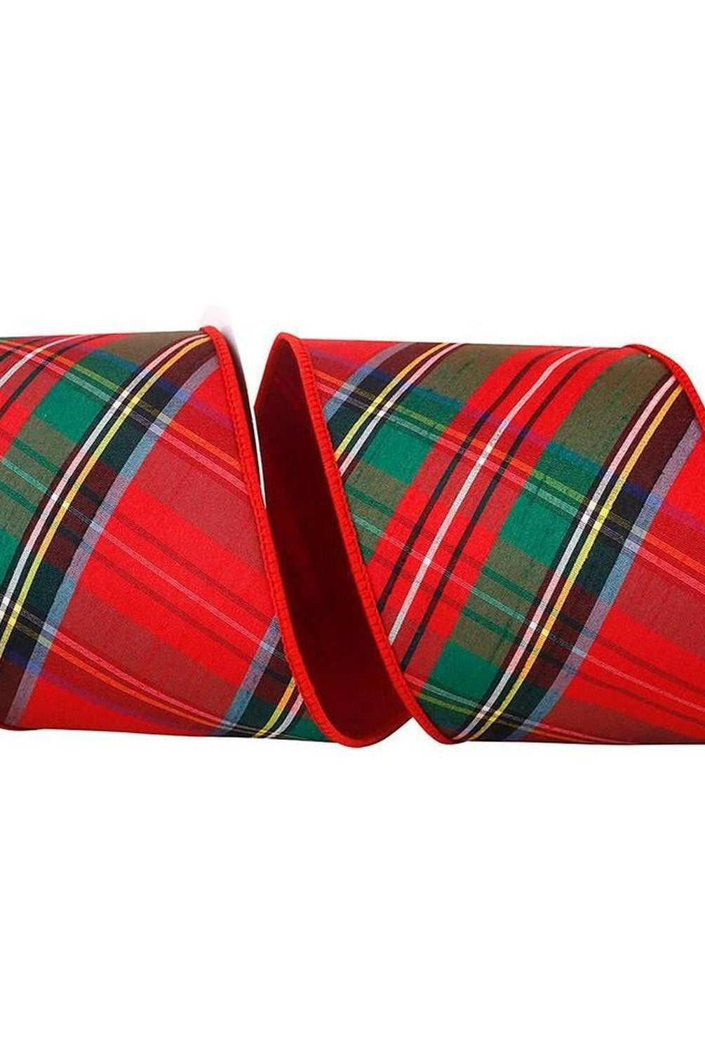4 in Plaid Dupioni Classic Ribbon: Red (5 Yards)