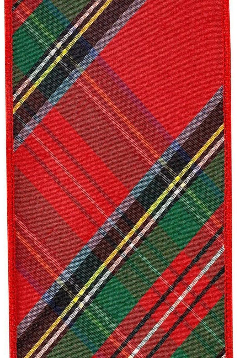 4 in Plaid Dupioni Classic Ribbon: Red (5 Yards)