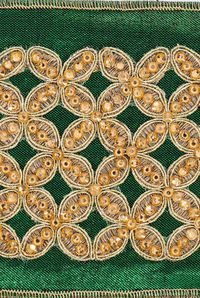 Shop For 4 inch Jeweled Ribbon: Green/Gold (5 Yards)