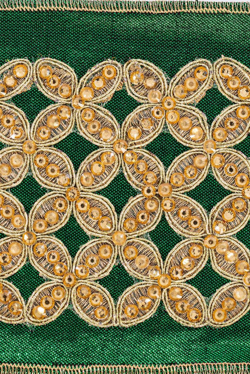 4 inch Jeweled Ribbon: Green/Gold (5 Yards)