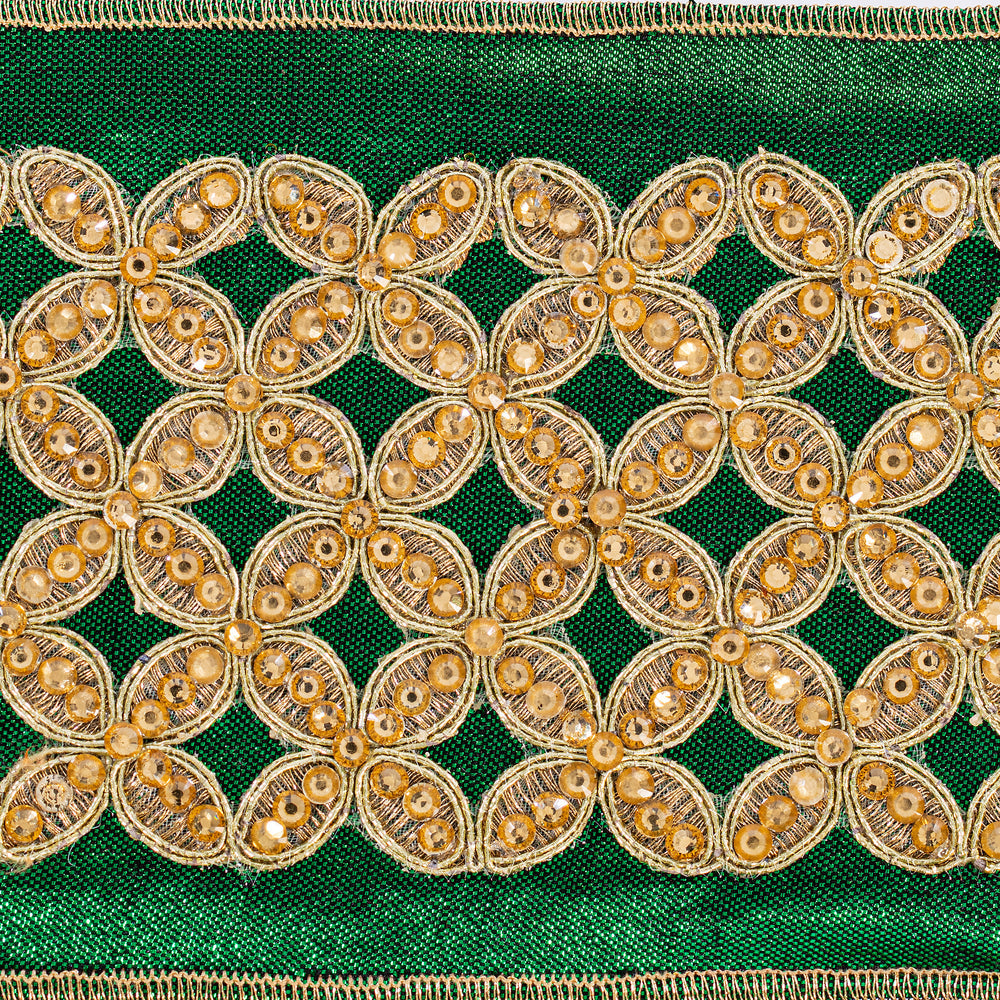 Shop For 4 inch Jeweled Ribbon: Green/Gold (5 Yards)