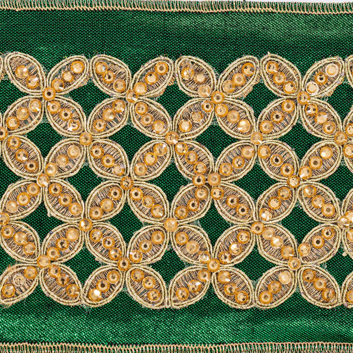 Shop For 4 inch Jeweled Ribbon: Green/Gold (5 Yards)