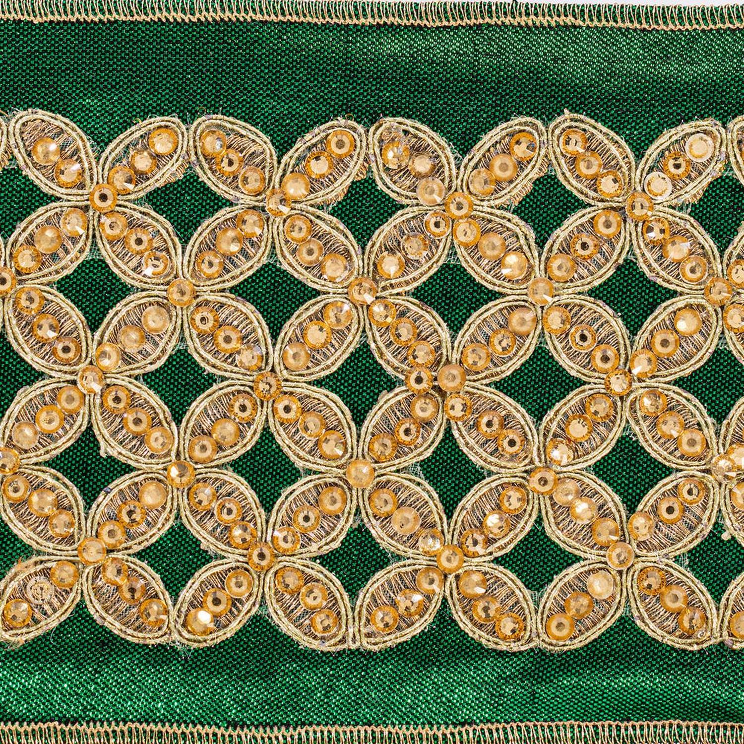 Shop For 4 inch Jeweled Ribbon: Green/Gold (5 Yards)