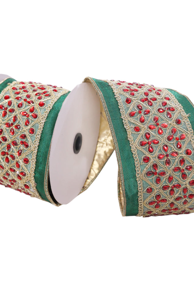 Shop For 4 inch Jeweled Ribbon: Green/Red (5 Yards)