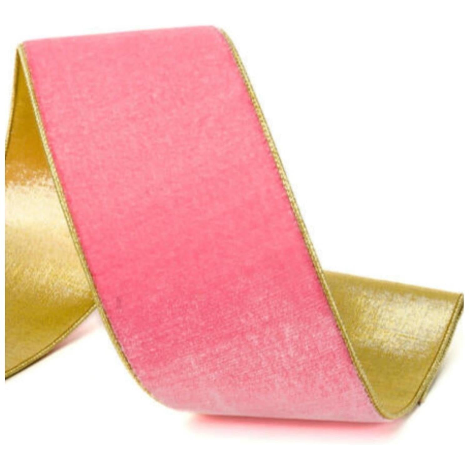 Shop For 4 inch Velvet Gold Fused Back Ribbon: Pink (10 Yards)