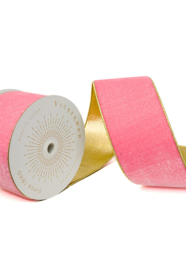 Shop For 4 inch Velvet Gold Fused Back Ribbon: Pink (10 Yards)