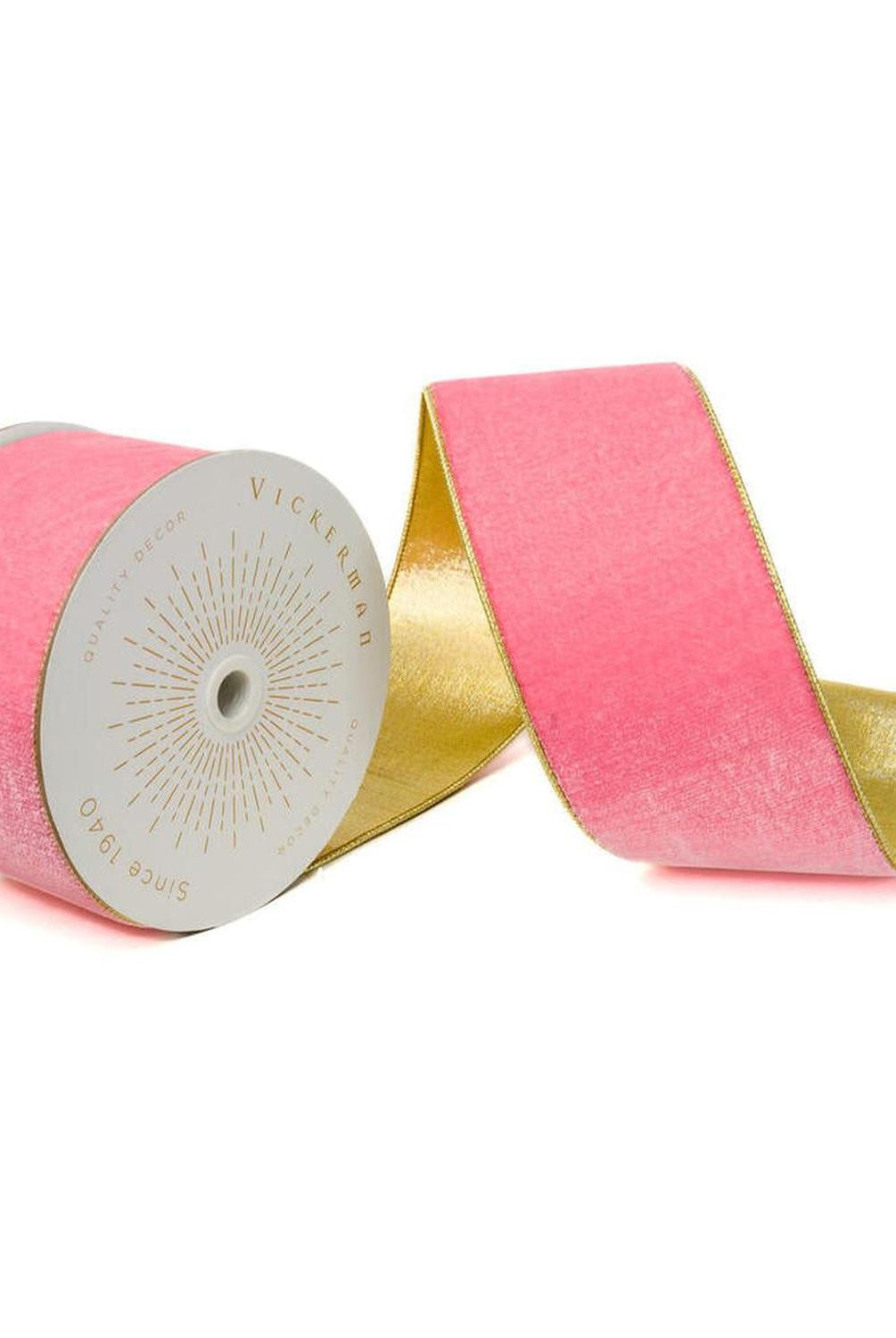 Shop For 4 inch Velvet Gold Fused Back Ribbon: Pink (10 Yards)