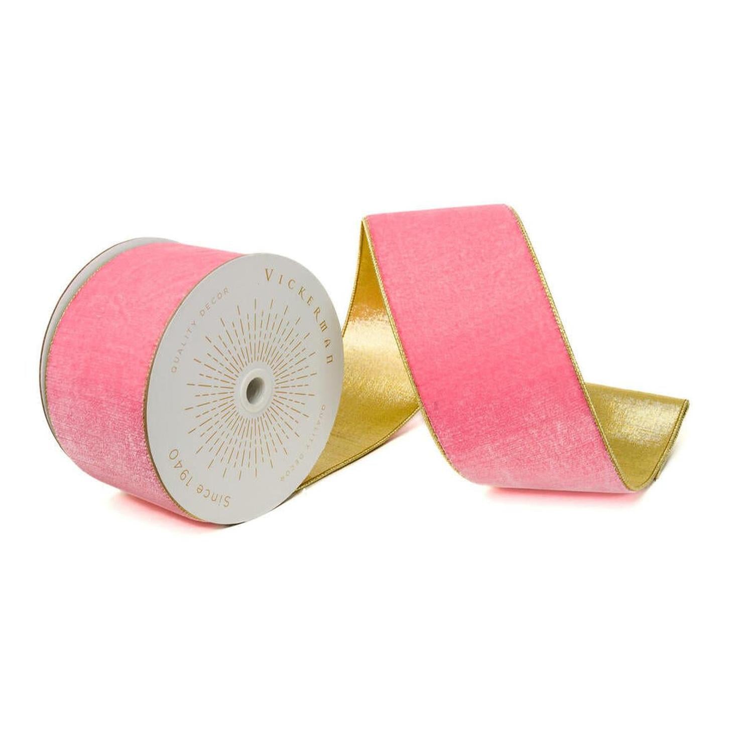 Shop For 4 inch Velvet Gold Fused Back Ribbon: Pink (10 Yards)