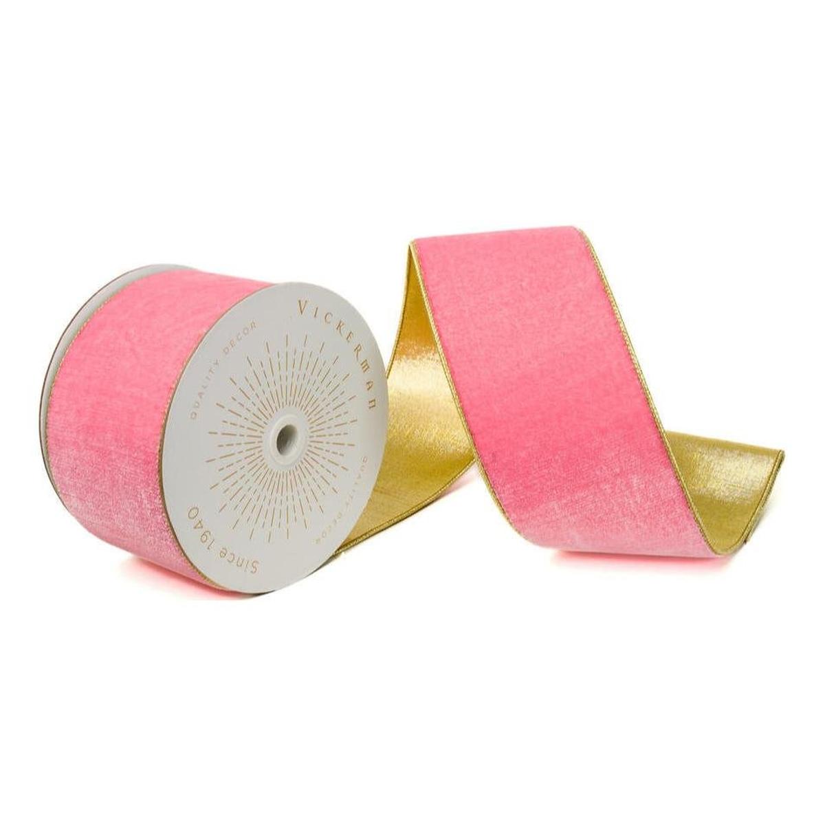 Shop For 4 inch Velvet Gold Fused Back Ribbon: Pink (10 Yards)