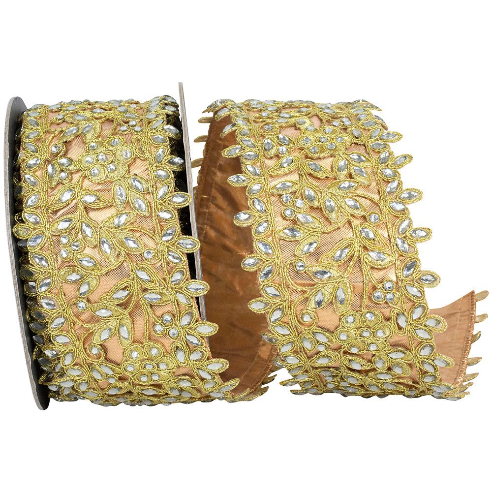 Shop For 4" Jewel Embroidery Opulence Ribbon: Gold (5 Yards)