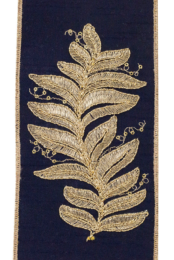 Shop For 4" Leaf Embroidery Filigree Ribbon: Navy (5 Yards)