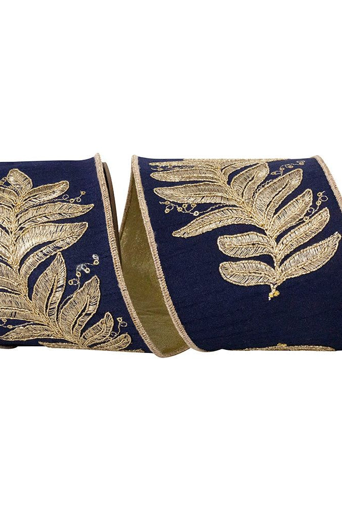 Shop For 4" Leaf Embroidery Filigree Ribbon: Navy (5 Yards)