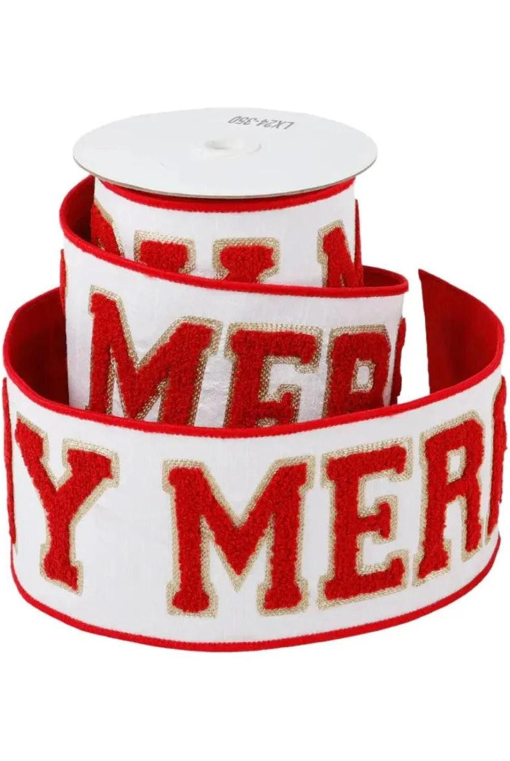 4" Merry Dupion Backed Ribbon: White/Red (5 Yards)