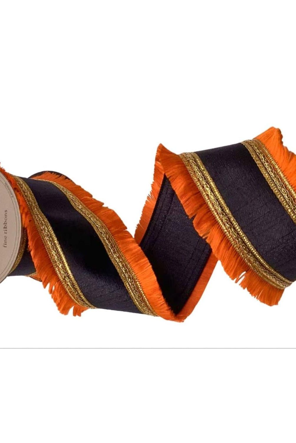 4" Metallic Dupion Fringe Ribbon: Orange/Black (10 Yards)