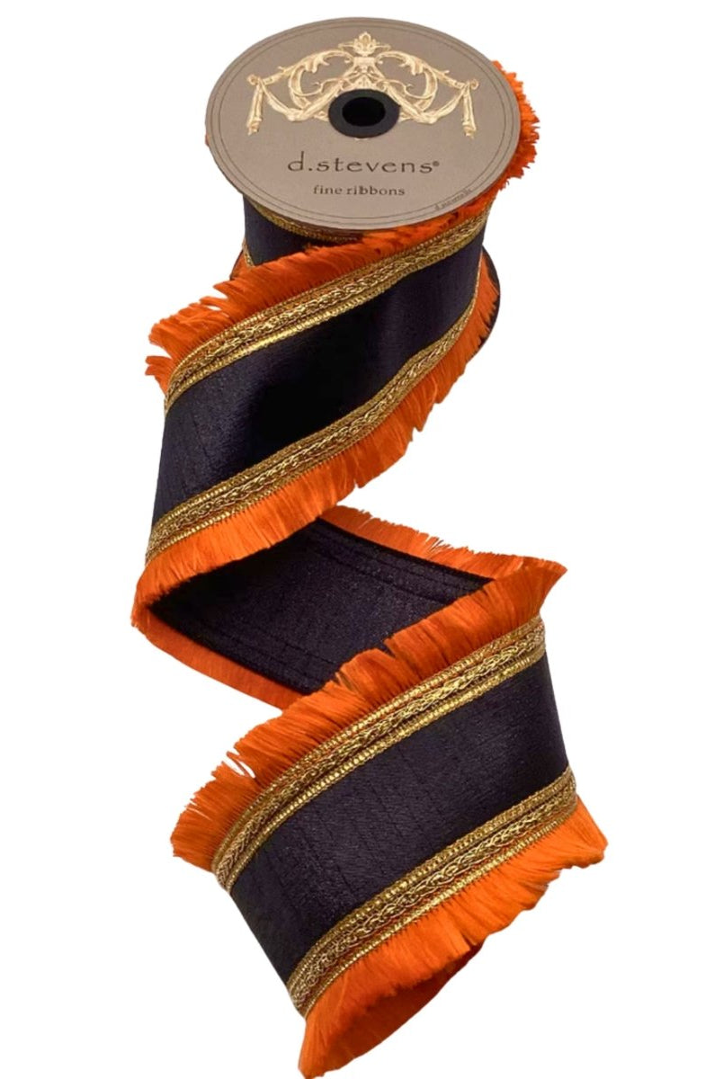 Shop For 4" Metallic Dupion Fringe Ribbon: Orange/Black (10 Yards)