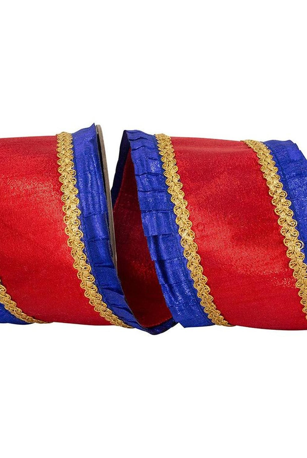 4" Metallic Pleated Dupioni Ribbon: Red/Blue (5 Yards)