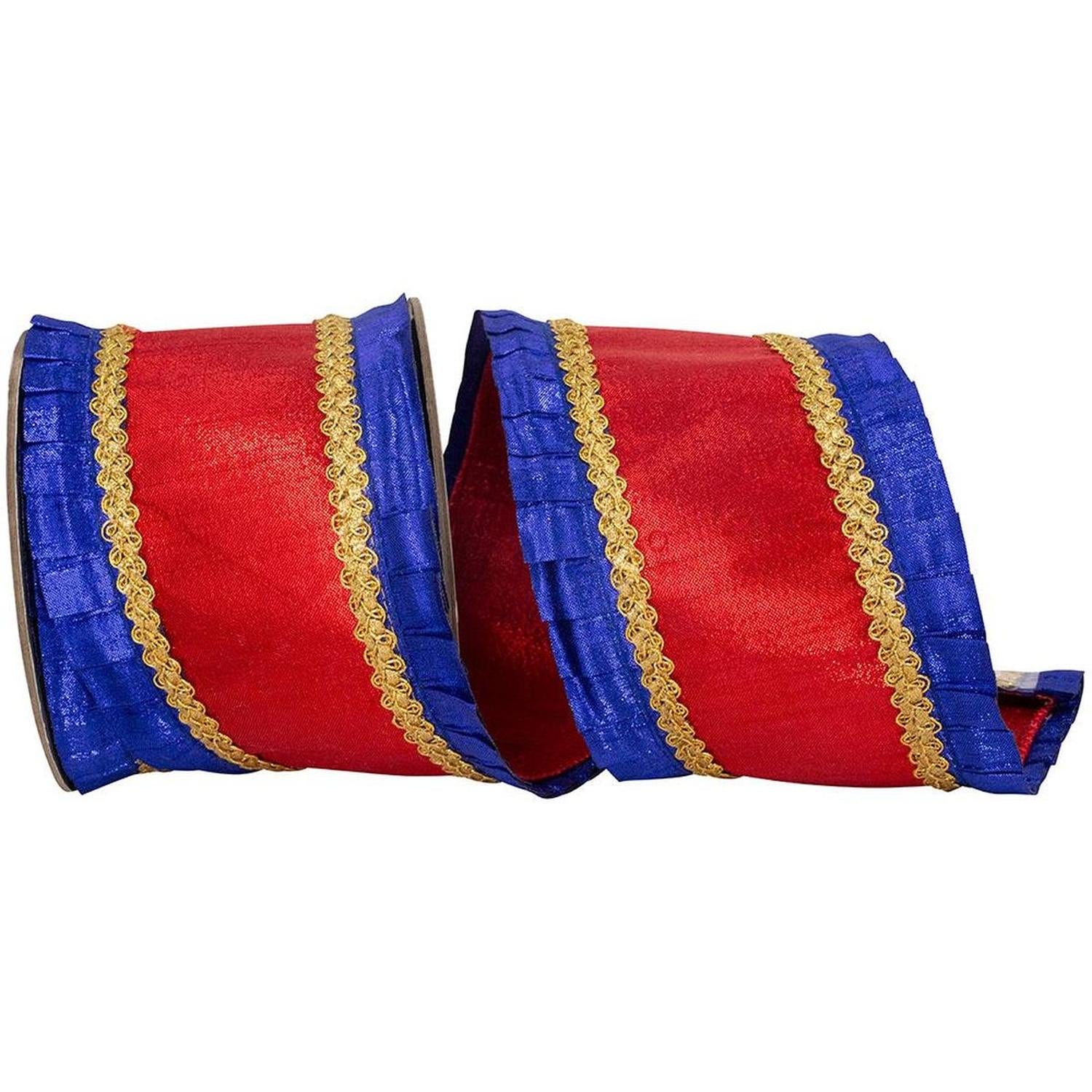 Shop For 4" Metallic Pleated Dupioni Ribbon: Red/Blue (5 Yards)