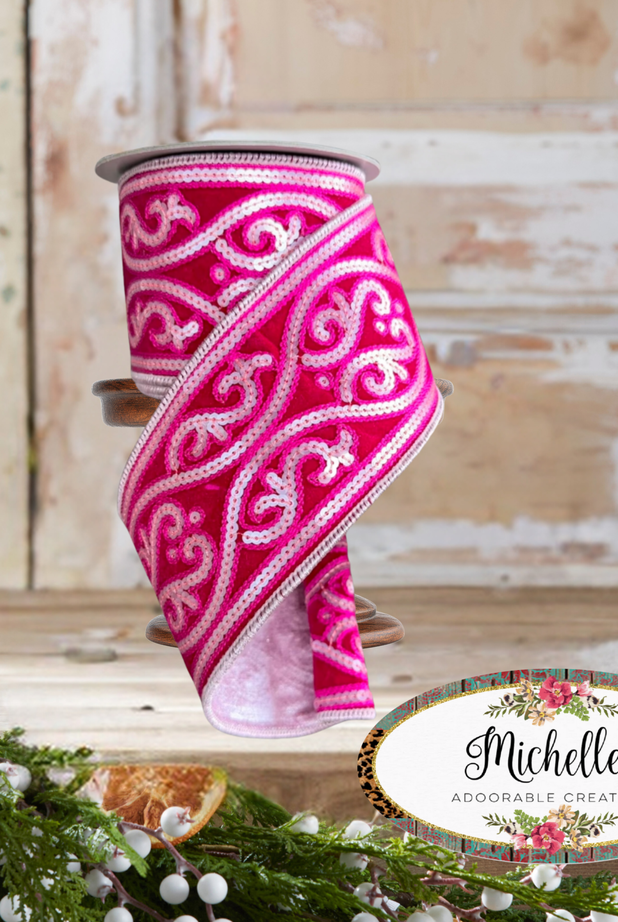 Shop For 4" Morris Tapestry Ribbon: Light Pink (5 Yards)