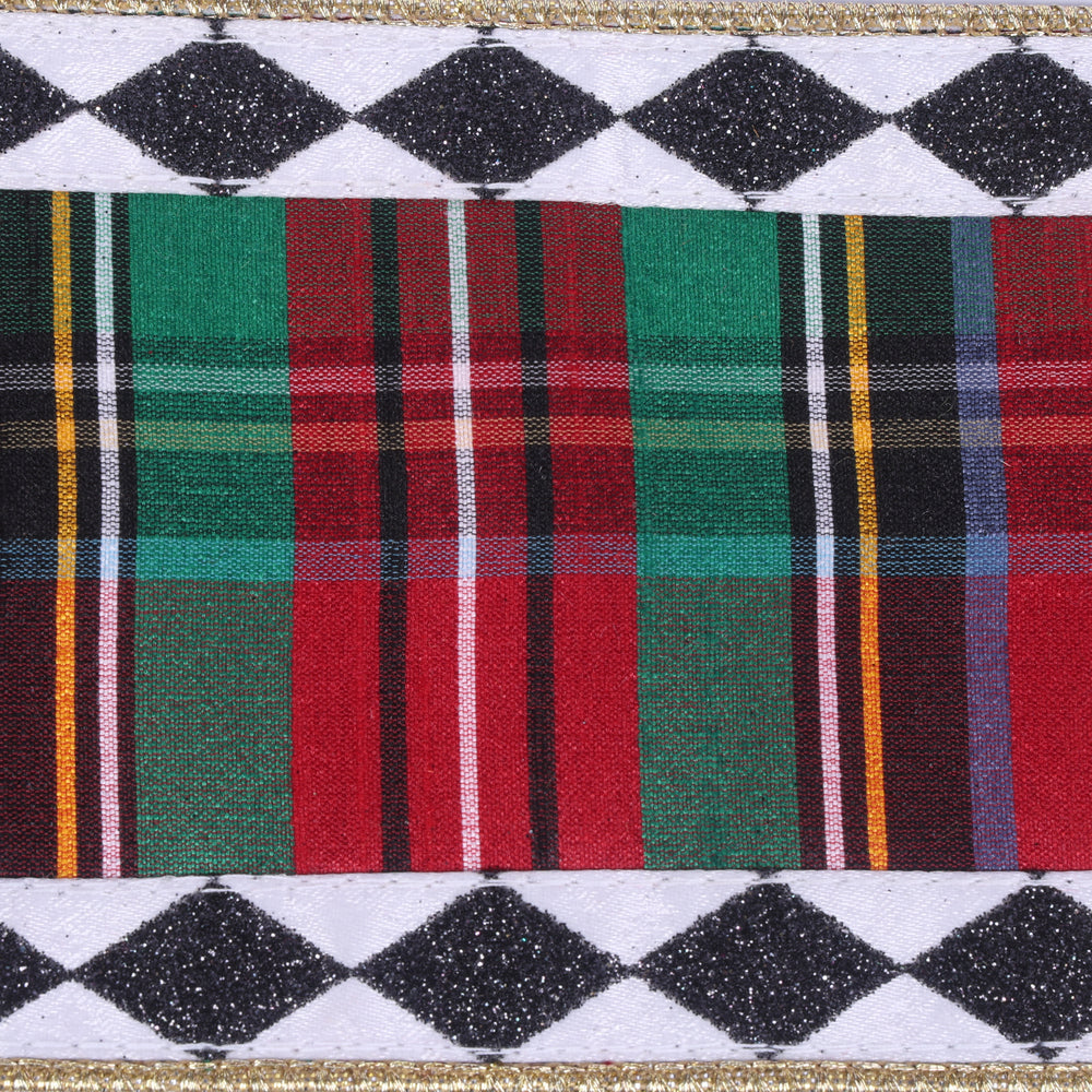 Shop For 4" Multi Tartan Black White Diamond Ribbon (10 Yards)