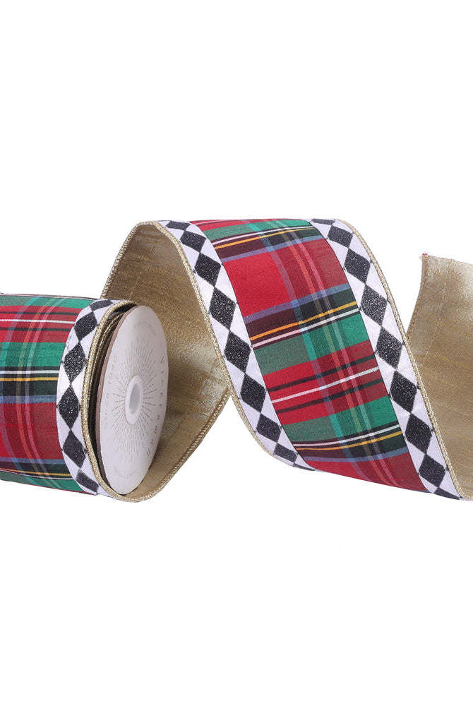 Shop For 4" Multi Tartan Black White Diamond Ribbon (10 Yards)