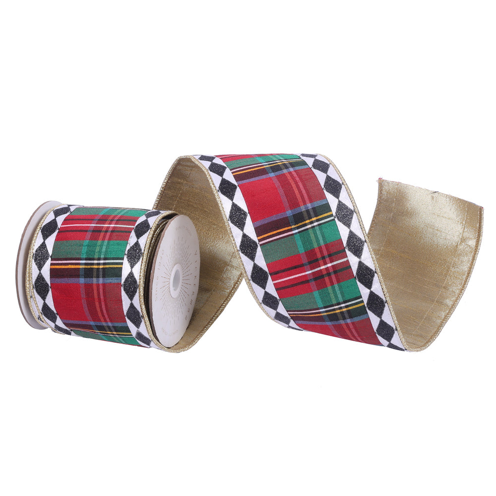 Shop For 4" Multi Tartan Black White Diamond Ribbon (10 Yards)