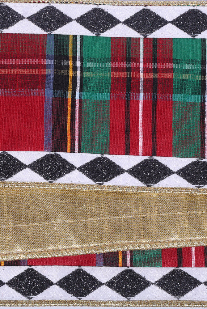 Shop For 4" Multi Tartan Black White Diamond Ribbon (10 Yards)